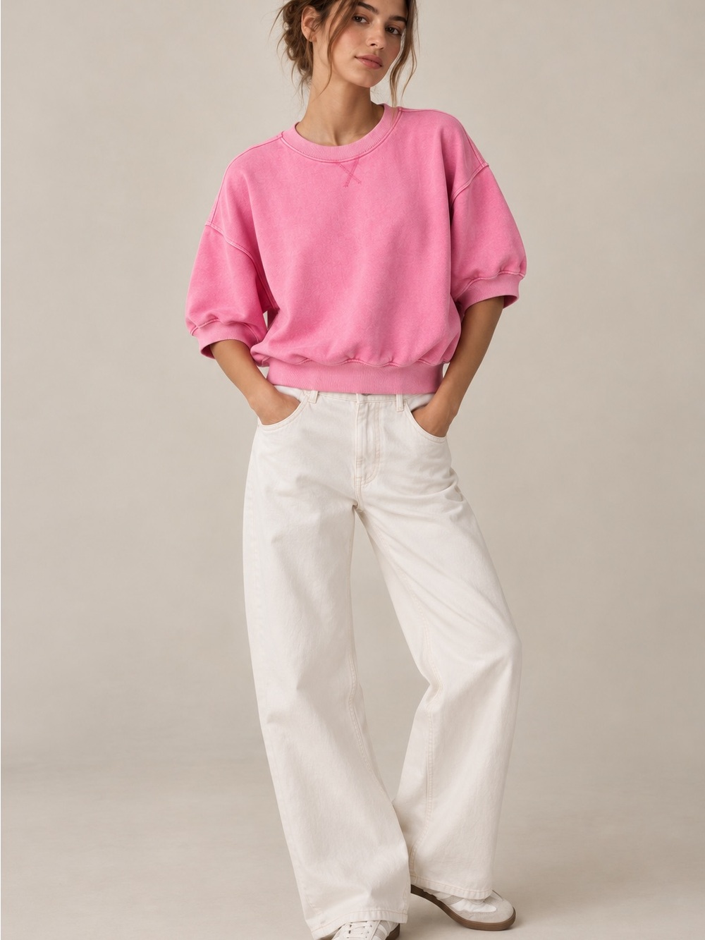 Pilcro Anthropologie Niki Bubble Sweatshirt – Washed Pink | M